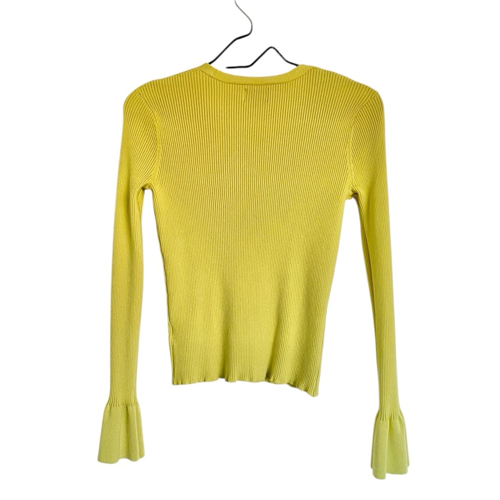 Chartreuse Ribbed Cardigan Ruffle Sleeve Cuff - Picture 3 of 5